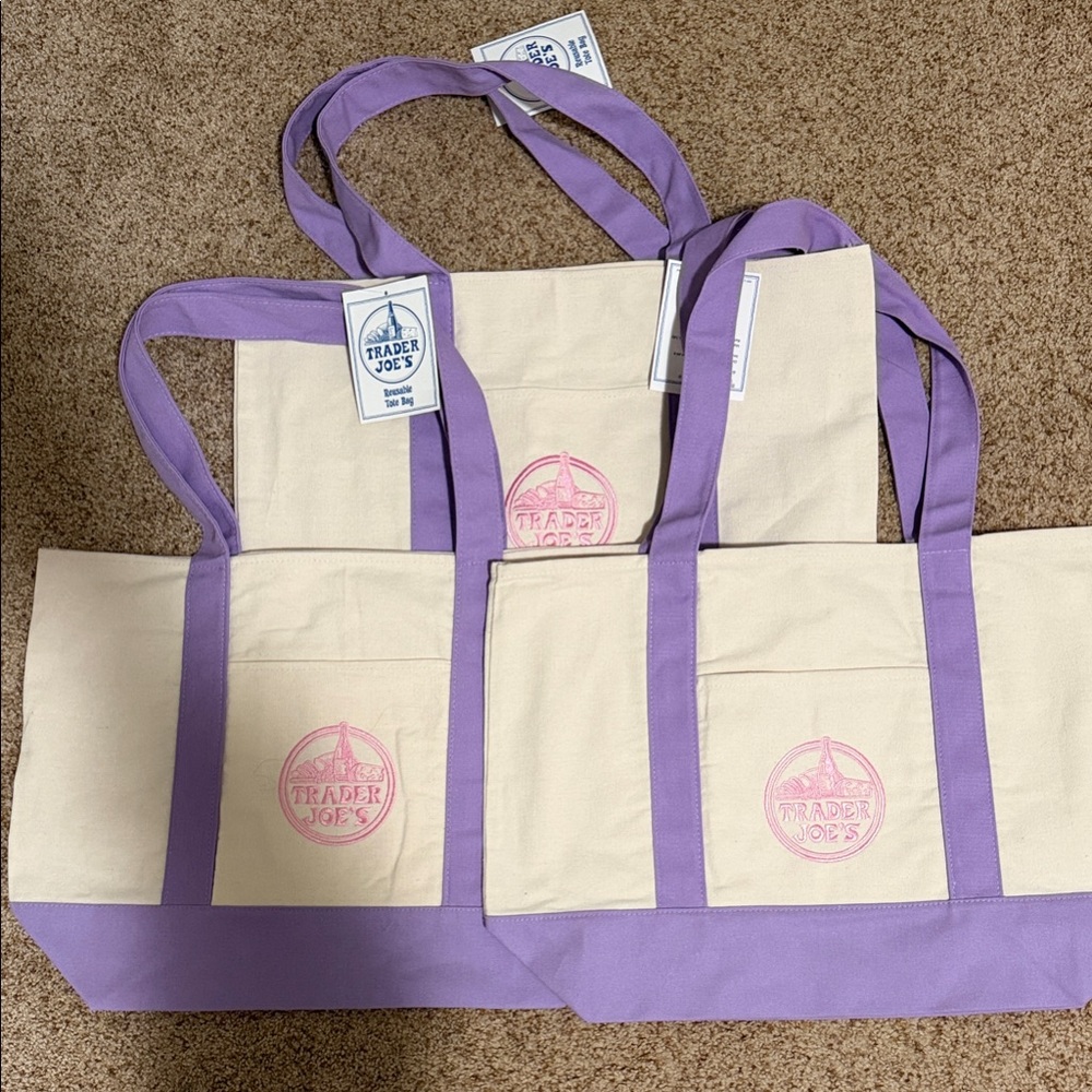 Trader Joe's Canvas Tote with Purple Trim